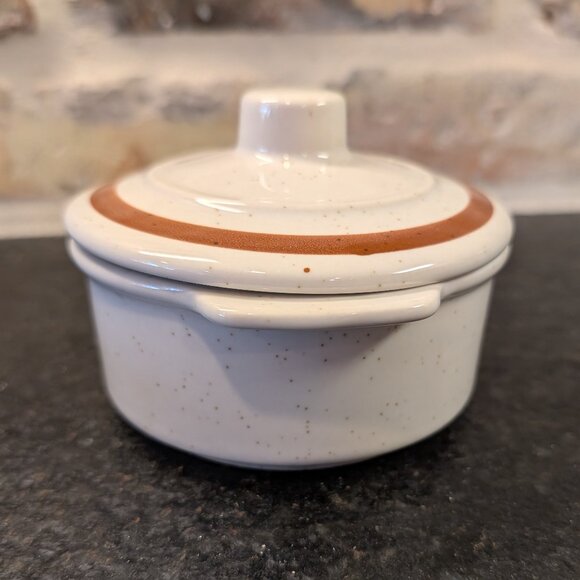 Autumn Collection Stoneware Sugar Bowl Lid Handles Specks w Brown Accent Japan - Picture 4 of 9